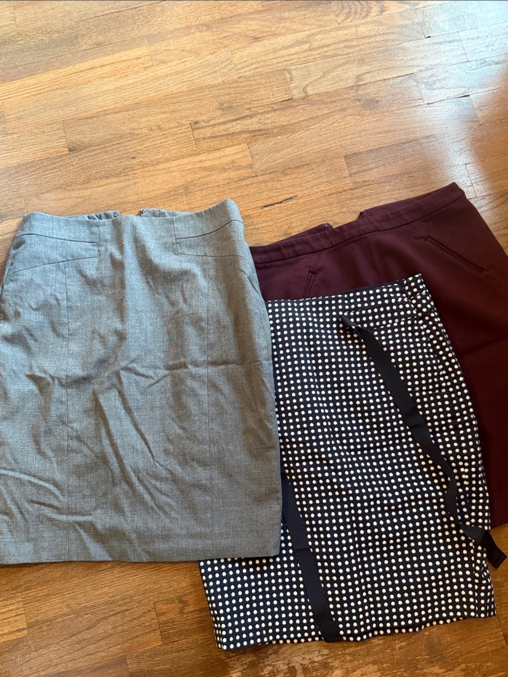 Women’s Grey, Burgundy and Black Polka Dot Skirt Trio